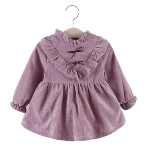 Vestido Con Lazo Negro De Cotel&eacute; Forrado En Algod&oacute;n Color Lila Ni&ntilde;a