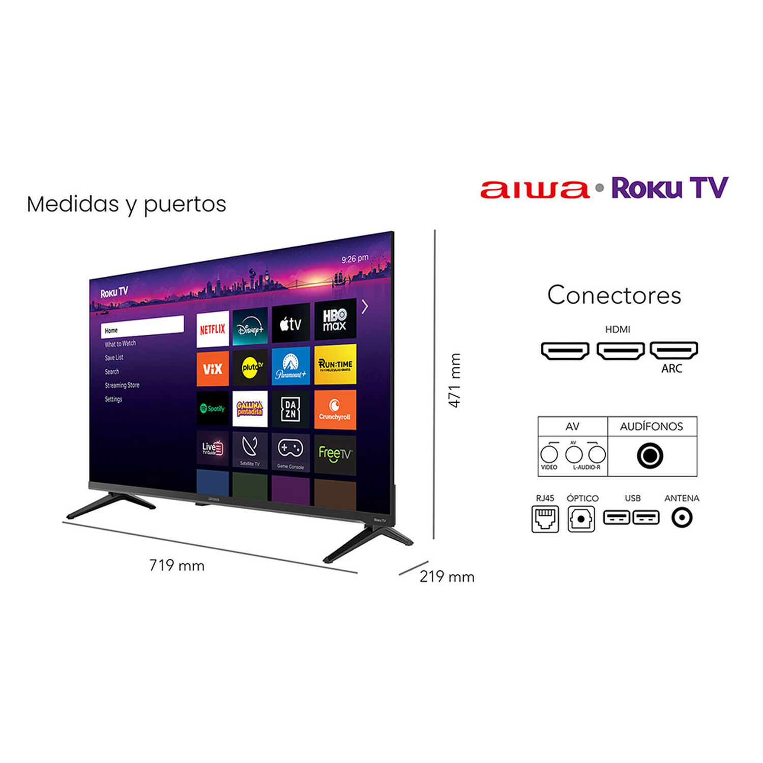 Smart Tv Aiwa 32'' Hd Wifi Sistema Roku Tv image number 8.0