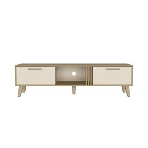 Rack Tv 65" 2 Puertas 160x43x35 Cm Cafe Claro Y Beige