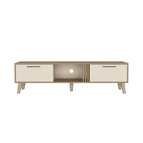 Rack Tv 65" 2 Puertas 160x43x35 Cm Cafe Claro Y Beige