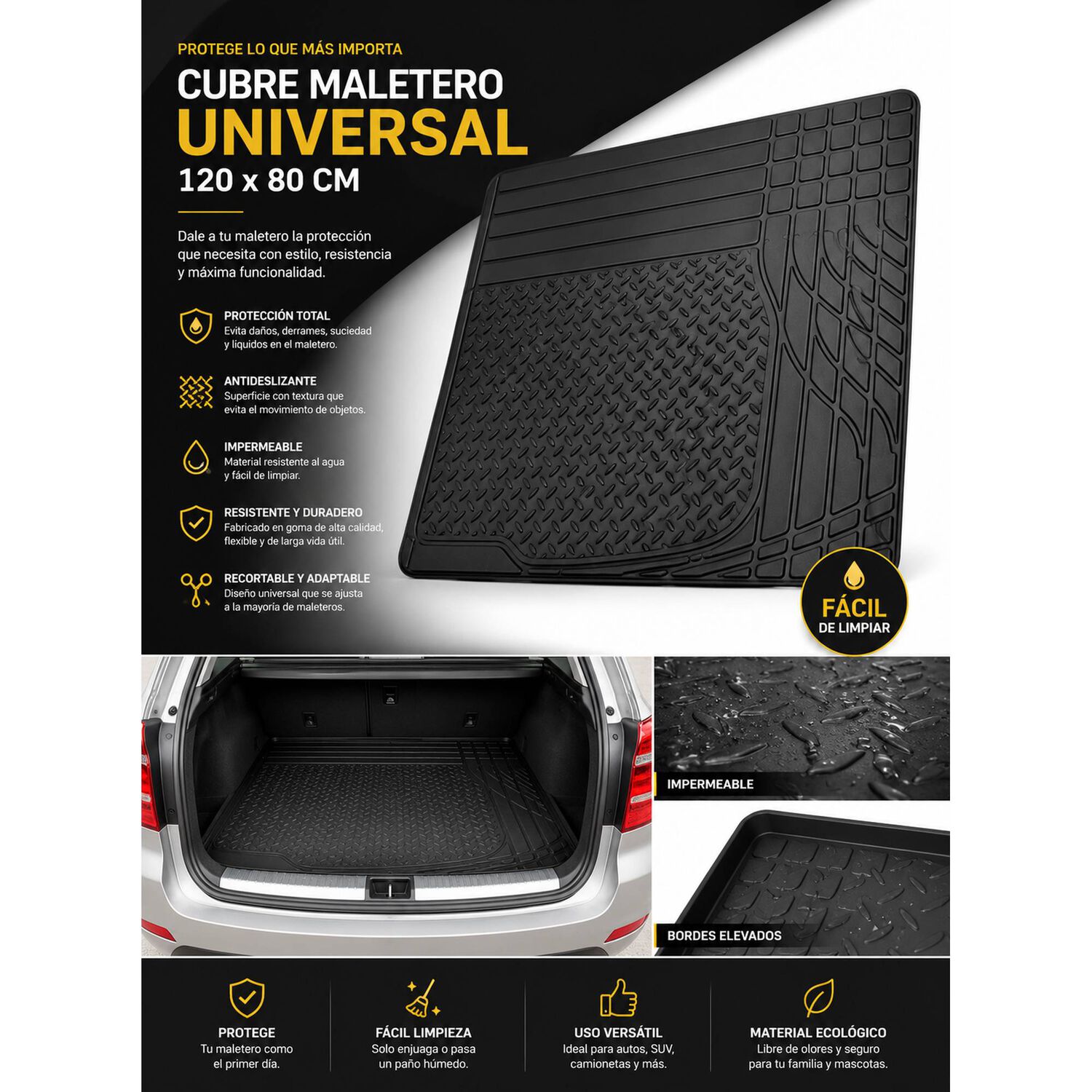 Alfombra Cubre Maletero De Goma Para Autos Y Universal 120*80cm image number 6.0