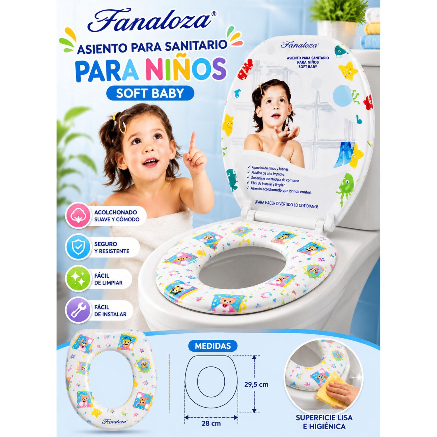 Asiento Adaptador Para Ba&ntilde;os Wc Ni&ntilde;os Fanaloza image number 4.0