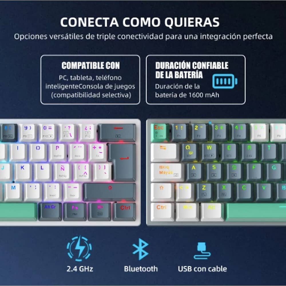 Teclado Mec&aacute;nico Bluetooth Espa&ntilde;ol 60% Gamer K500-b61 image number 4.0