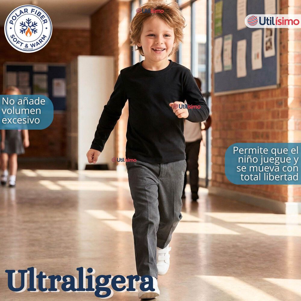 Polera Camiseta Polar Negra Primera Capa Escolar Cuello Redondo Manga Larga Ni&ntilde;o image number 7.0