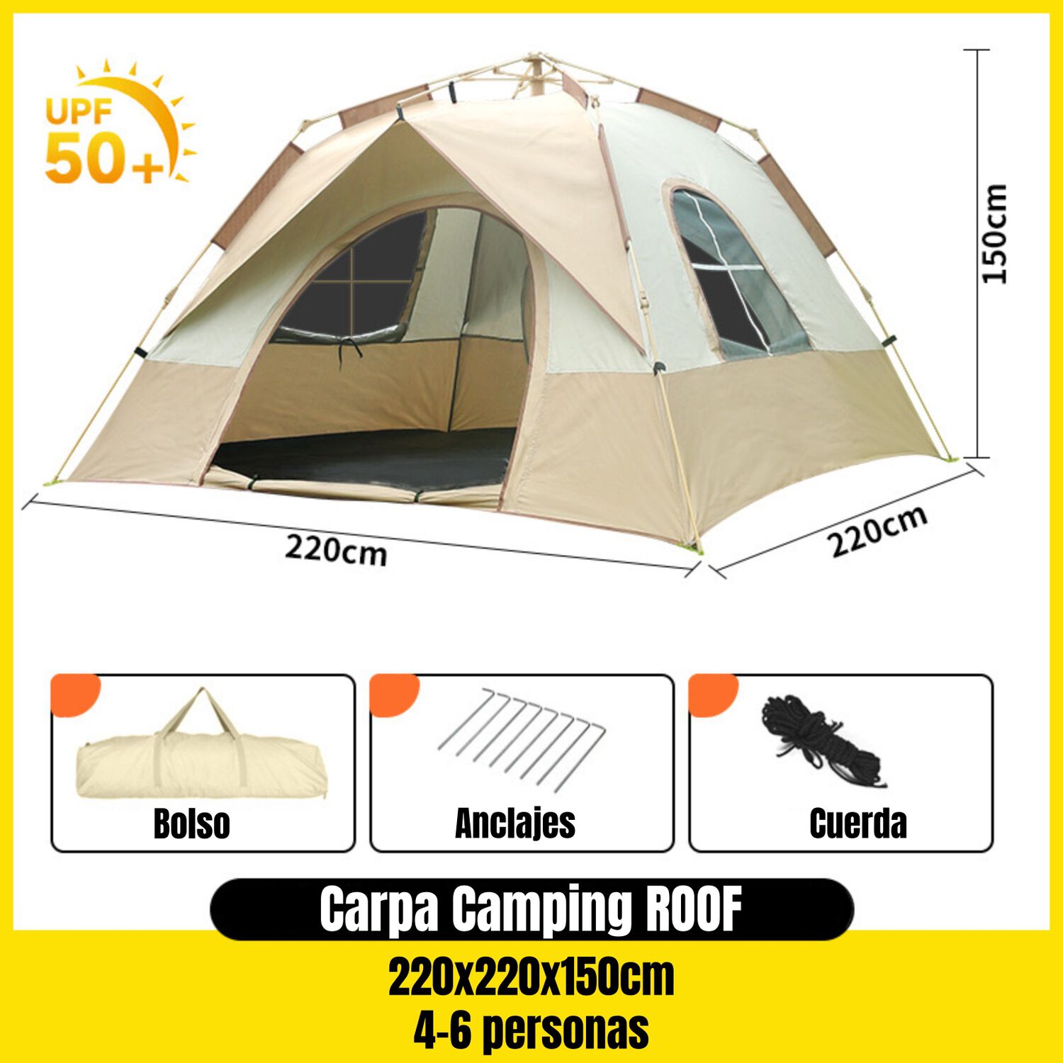 Carpa Camping Autom&aacute;tica 6 Personas Con Accesorios Roof Caf&eacute; image number 1.0