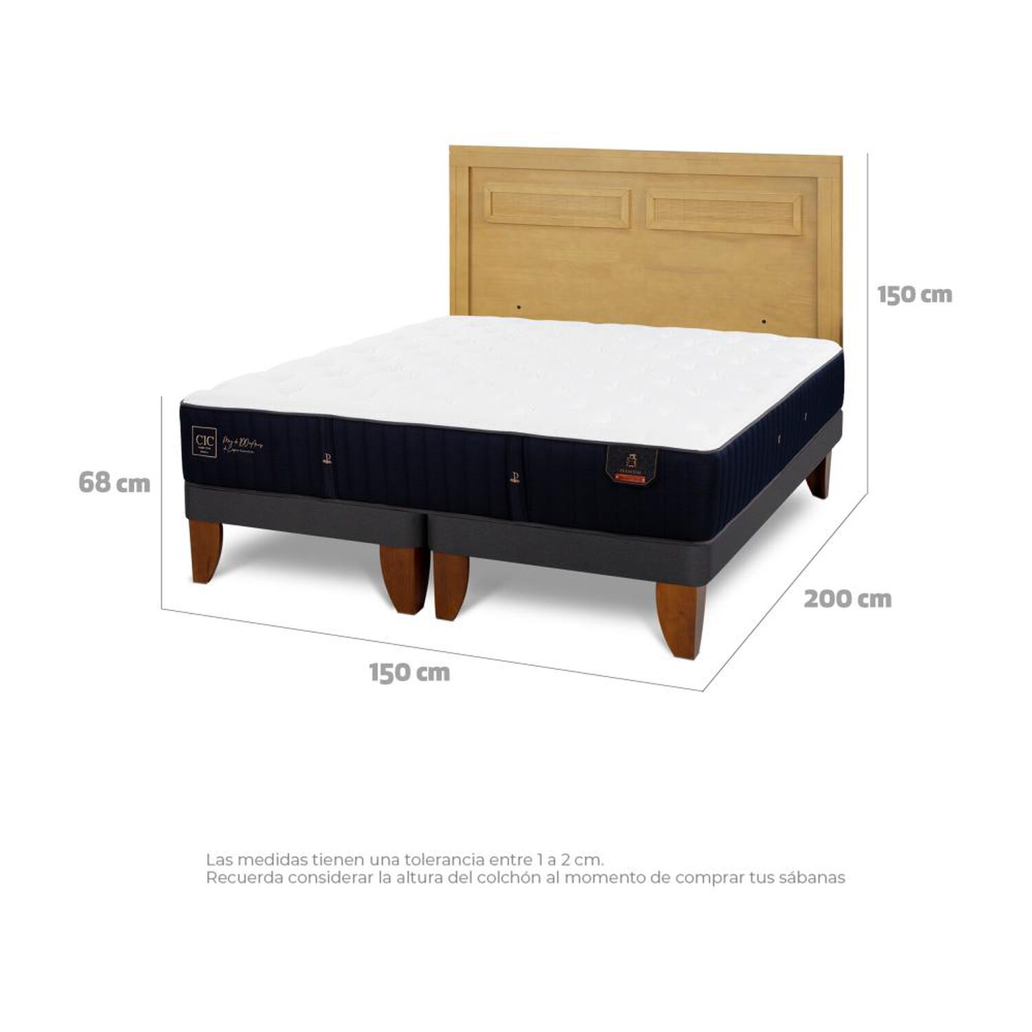 Cama Europea Cic Linea Premium / 2 Plazas / Base Dividida + Respaldo image number 4.0