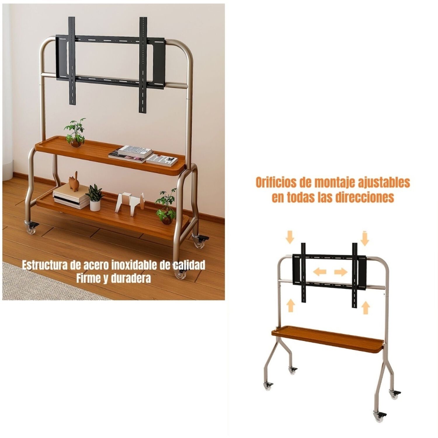 Soporte Tv Rack Pedestal 40&rdquo;-75&rdquo; Ruedas Doble Almacenamiento image number 7.0