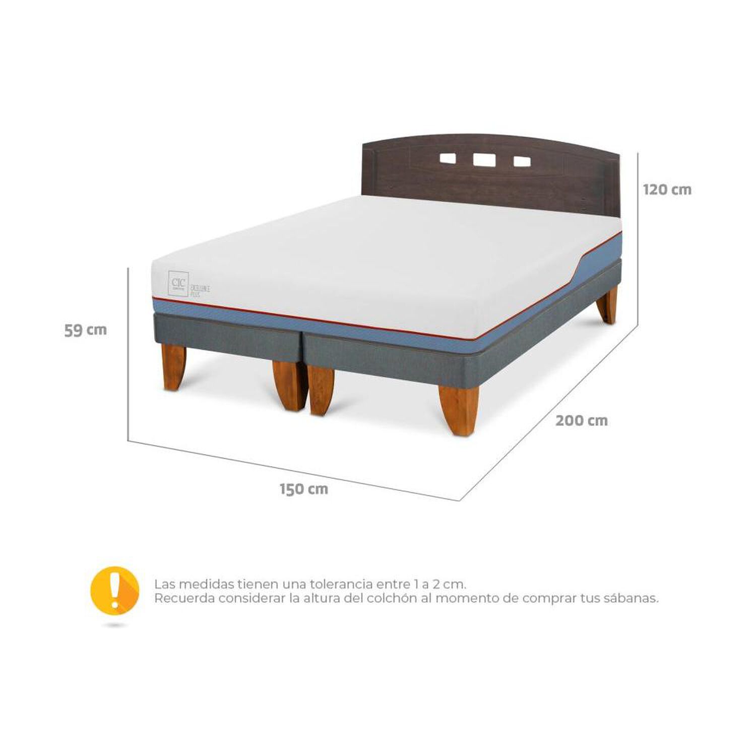 Cama Europea Cic Excellence Plus / 2 Plazas / Base Dividida + Respaldo image number 2.0
