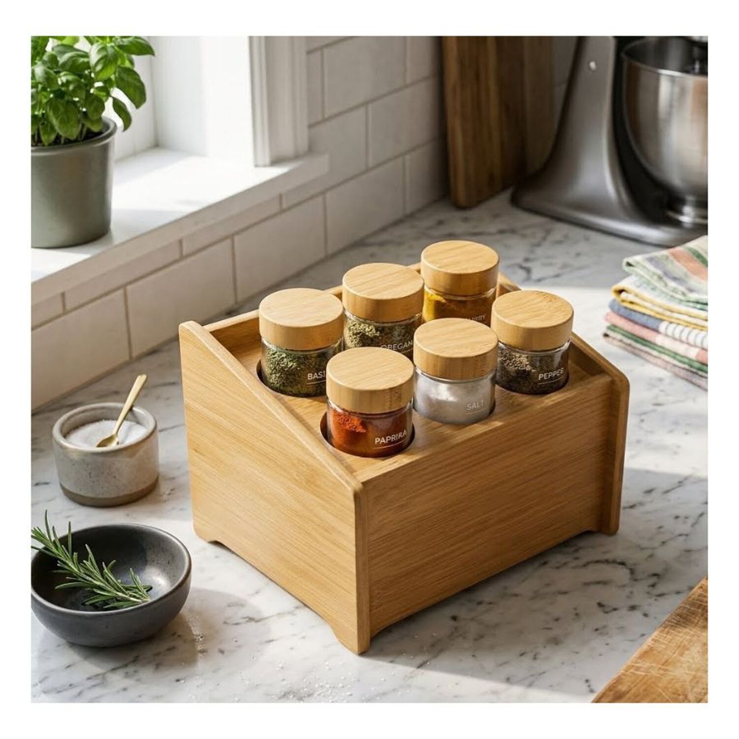 Especiero Organizador Madera Bamb&uacute; 6 Frascos Cocina image number 2.0
