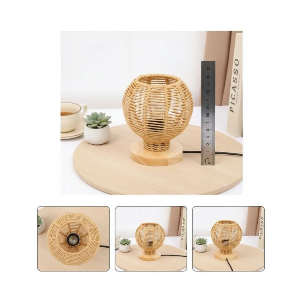 L&aacute;mpara Mesa Noche Tejido Estilo Boho Con Base Madera image number 2.0