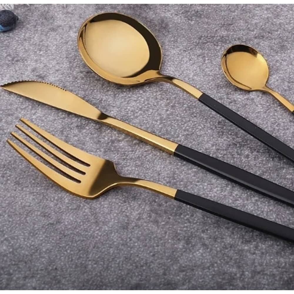 Set Cubiertos 16 Piezas Dorado Con Negro image number 1.0