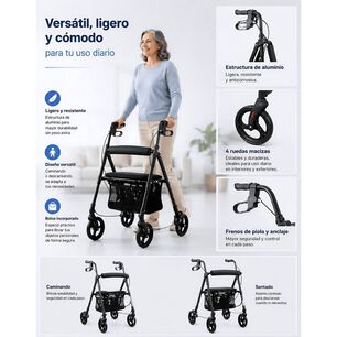 Andador 4 Ruedas Con Asiento Y Canasto Aluminio Liviano 1004d