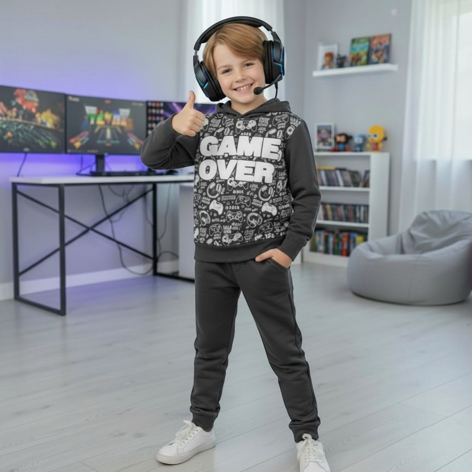 Buzo Ni&ntilde;o Franela Game Over Acero image number 1.0