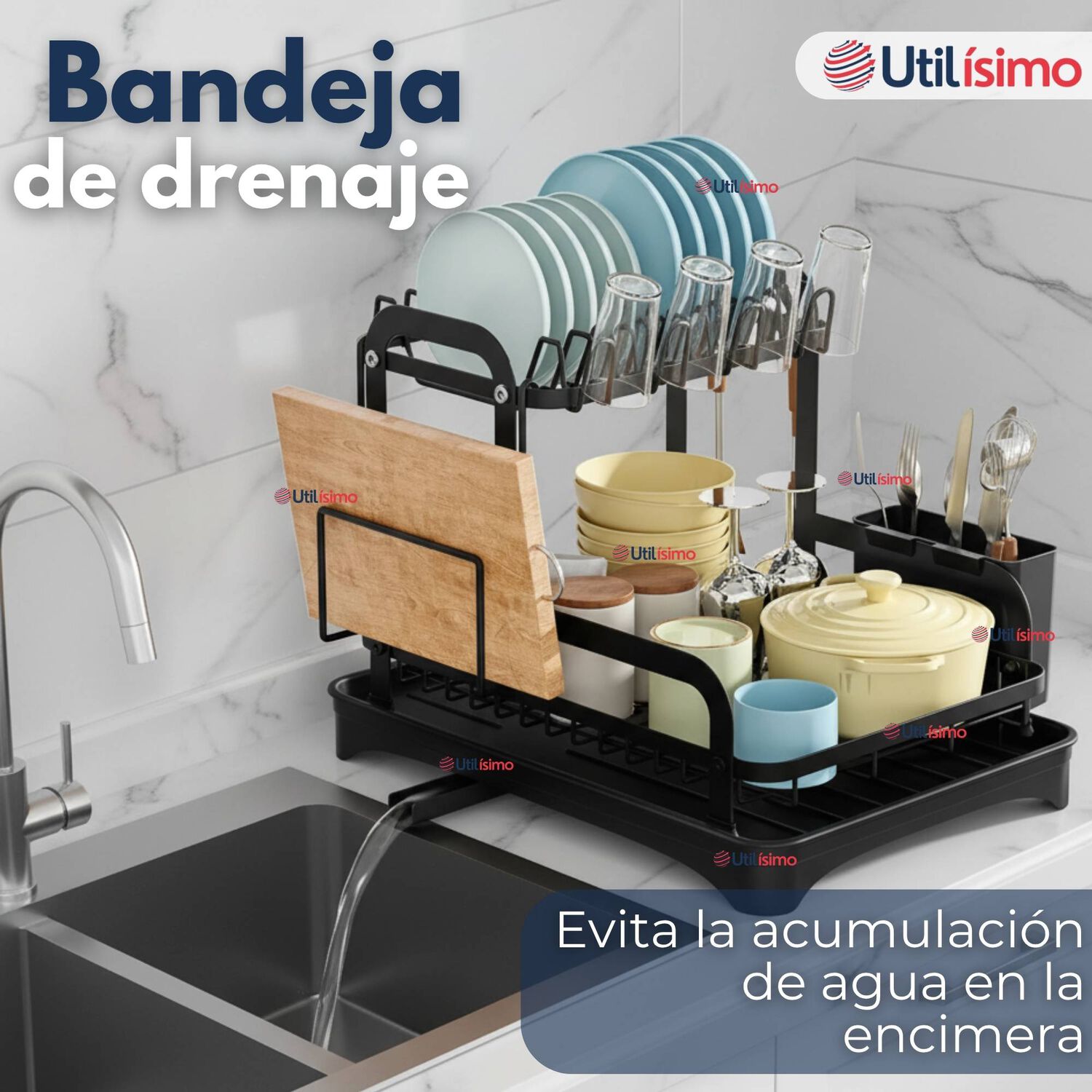Secador Escurridor De Platos Loza Vajilla 2 Niveles Drenaje Autom&aacute;tico Color Negro image number 5.0