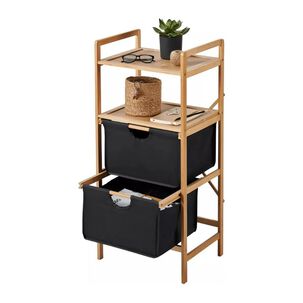 Estante Mueble Bambu Cajones Ba&ntilde;o Organizador Negro