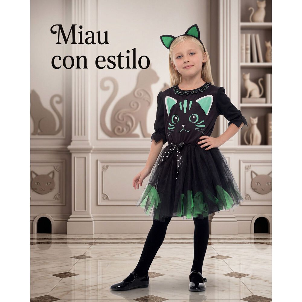 Disfraz Infantil Gato Verde Vestido Ni&ntilde;a image number 3.0