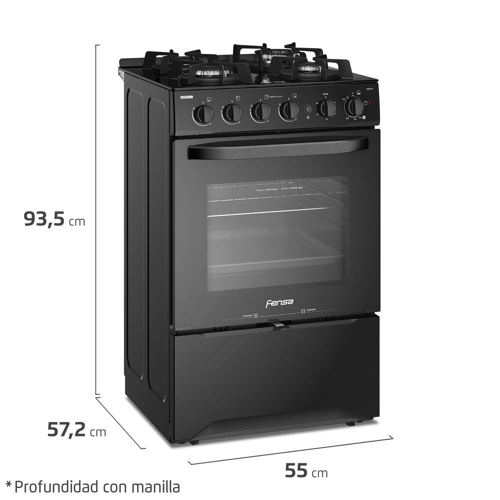 Cocina A Gas 4 Platos Fensa Cubierta Vidrio F 3000 Bt Negra image number 2.0
