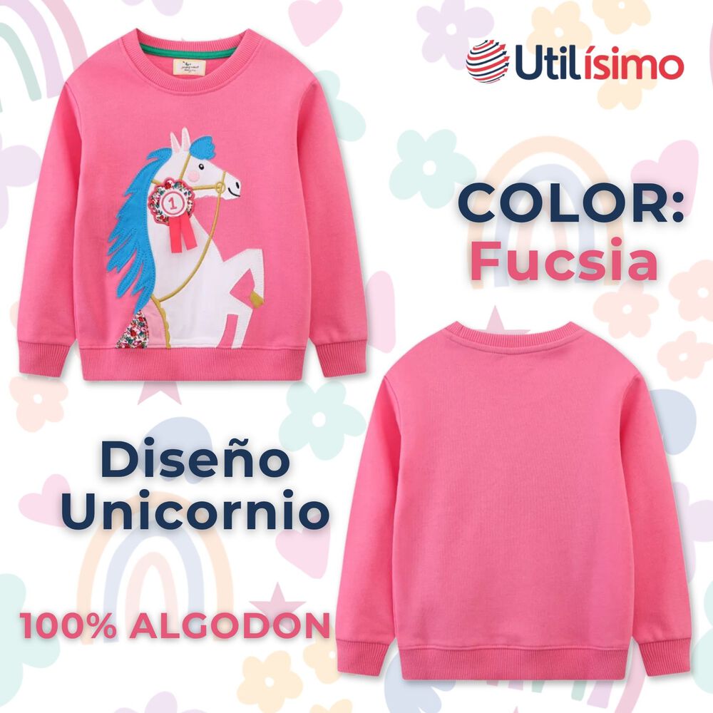 Polerón Niña Manga Larga 100% Algodón Fucsia Unicornio image number 1.0