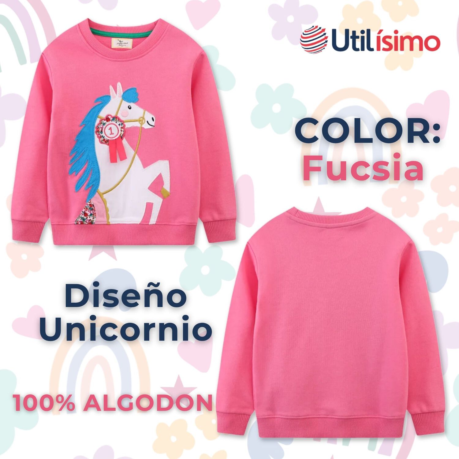 Poler&oacute;n Ni&ntilde;a Manga Larga 100% Algod&oacute;n Fucsia Unicornio image number 1.0