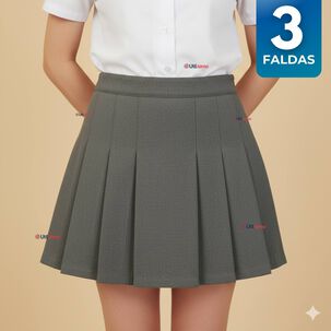 Pack 3 Faldas Escolar Color Gris Para Ni&ntilde;as