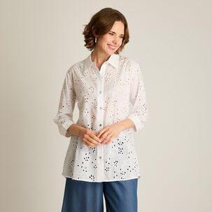 Blusa Aplicación Broderie Y Botones Manga 3/4 Mujer Lorenzo Di Pontti