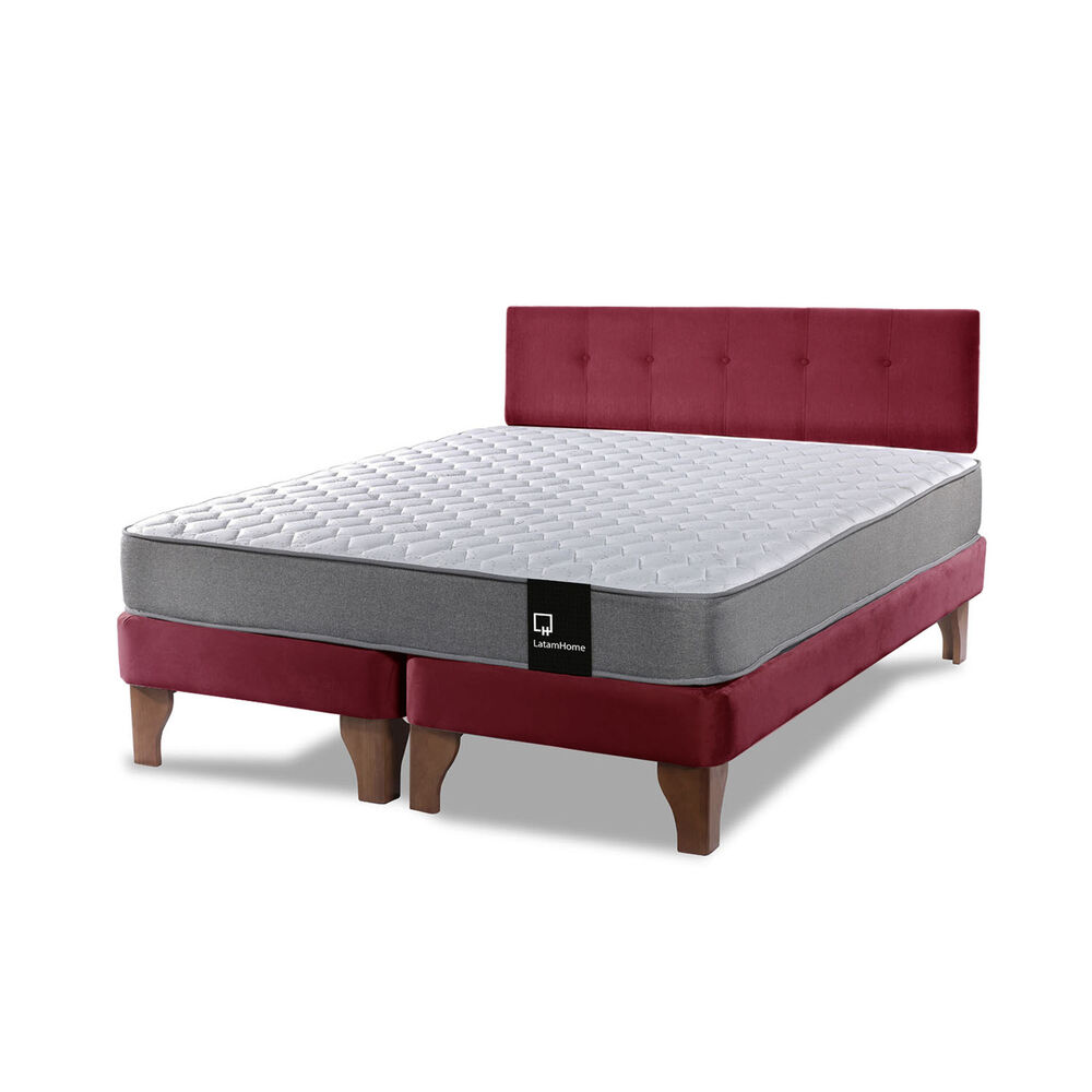 Cama Europea Zen Best Tela Velvet Burdeo 2 Plazas + Respaldo image number 1.0
