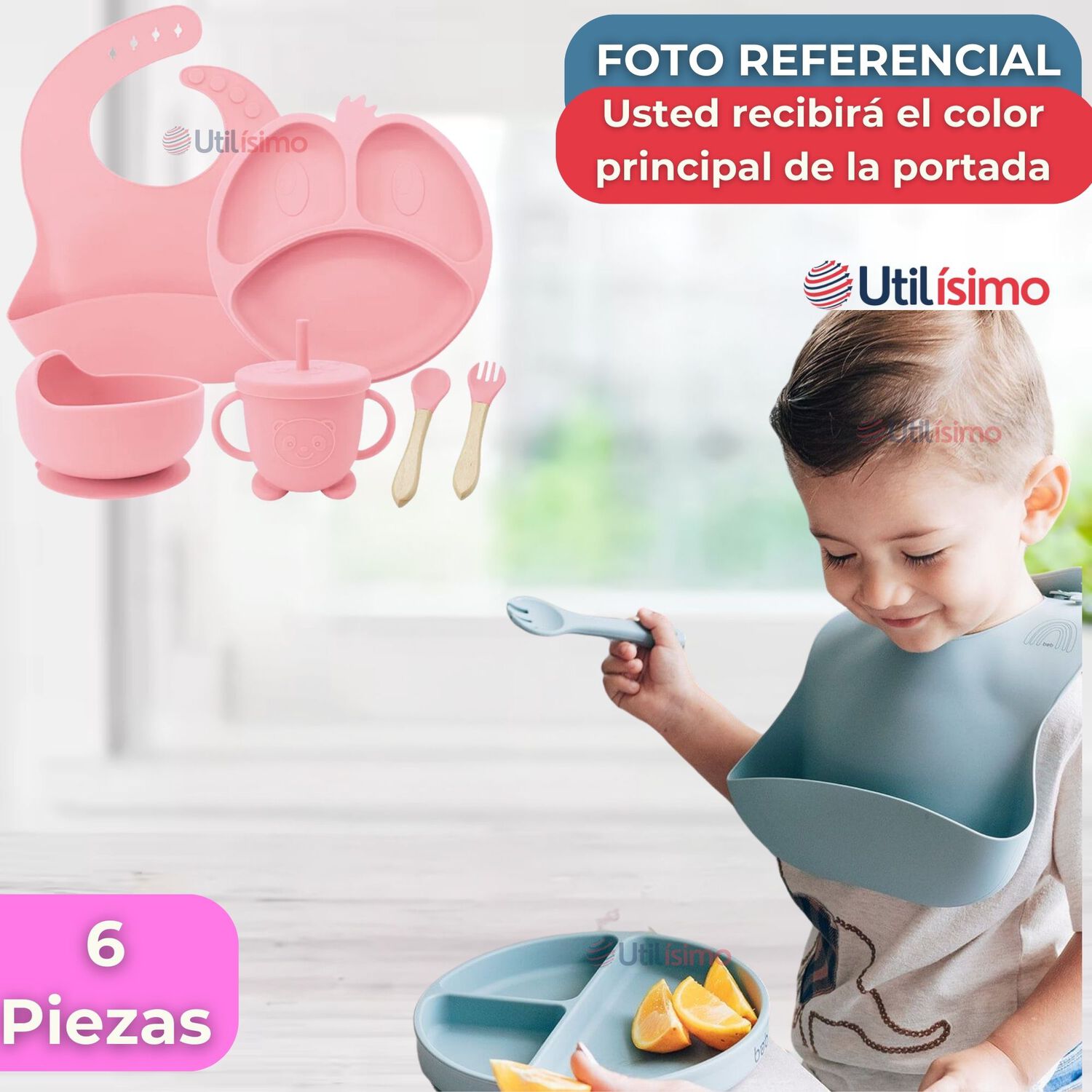 Set De Alimentaci&oacute;n Beb&eacute; Silicona De Formas 6 Piezas Libre Bpa Rosa Claro image number 5.0