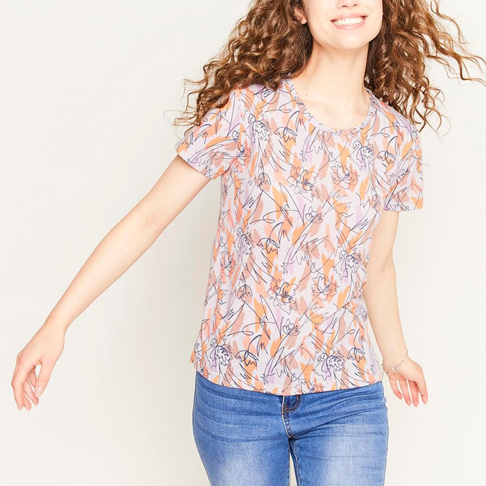Polera Micro Estampado Manga Corta Cuello Redondo Mujer Freedom image number 0.0