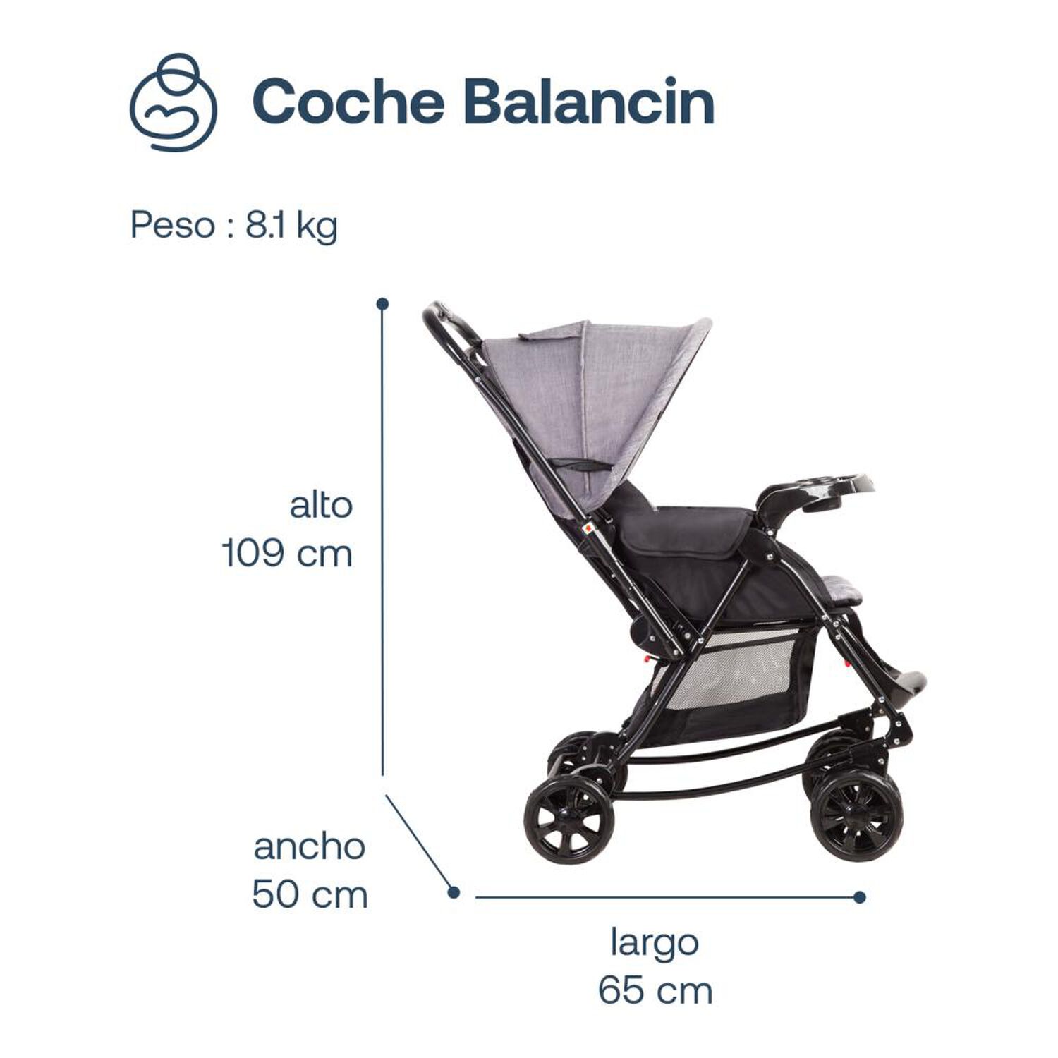 Coche Cuna Paseo Bebesit Balancin Sx Gris Melange image number 6.0