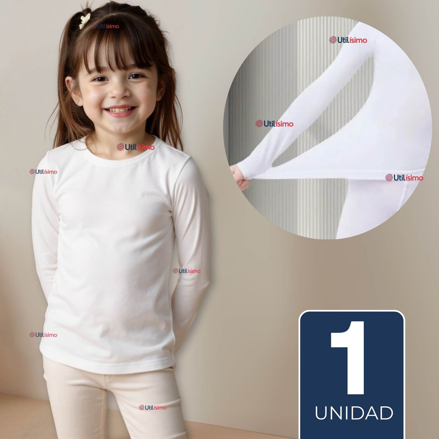 Camiseta De Panty El&aacute;stica Manga Larga Segunda Piel Ni&ntilde;a Nylon Blanco image number 0.0