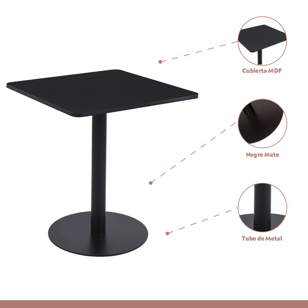Mesa Restaurant 70x70 Tubo Metal Cubierta Mdf + 4 Sillas Restaurante - Negra image number 2.0