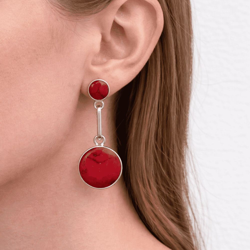 Aros Granate Circular Plata 950 Atornillados Colgantes Mujer Elegantes Piedra Roja image number 3.0