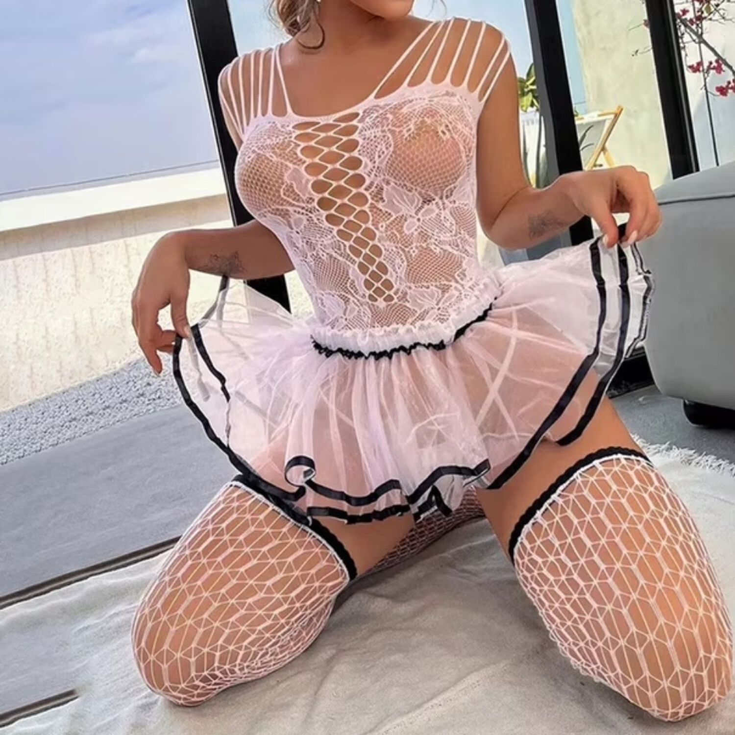 Lencer&iacute;a Sexy Vestido Malla Transparente Er&oacute;tica Mujer image number 0.0