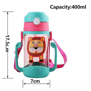 Botella Con Bombilla Para Agua Antiderrame Con Correa Ni&ntilde;os