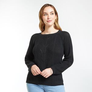 Sweater Liso Trenzado Regular Cuello Redondo Mujer Geeps