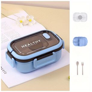 Fiambrera Bento Box Contenedor 1200 Ml + Salsera T&aacute;per Pl&aacute;stico Blue