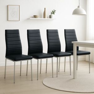 Pack De 4 Sillas Acolchadas Dining Liana Con Patas Cromadas - Negras