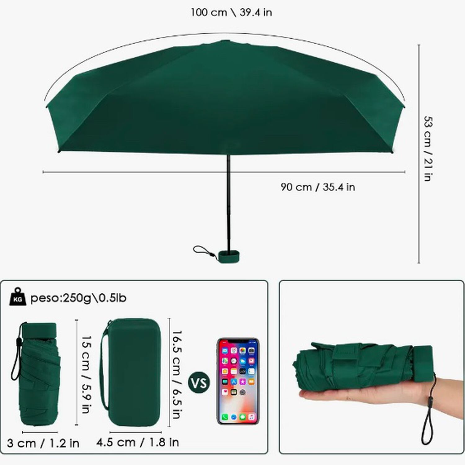 Mini Paragua Plegable Verde image number 3.0