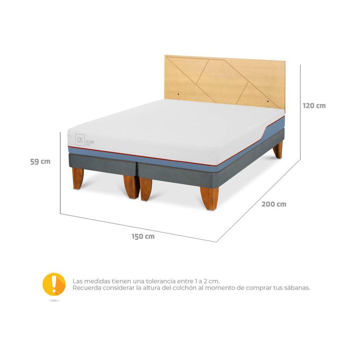 Cama Europea Cic Excellence Plus / 2 Plazas / Base Dividida + Respaldo image number 2.0