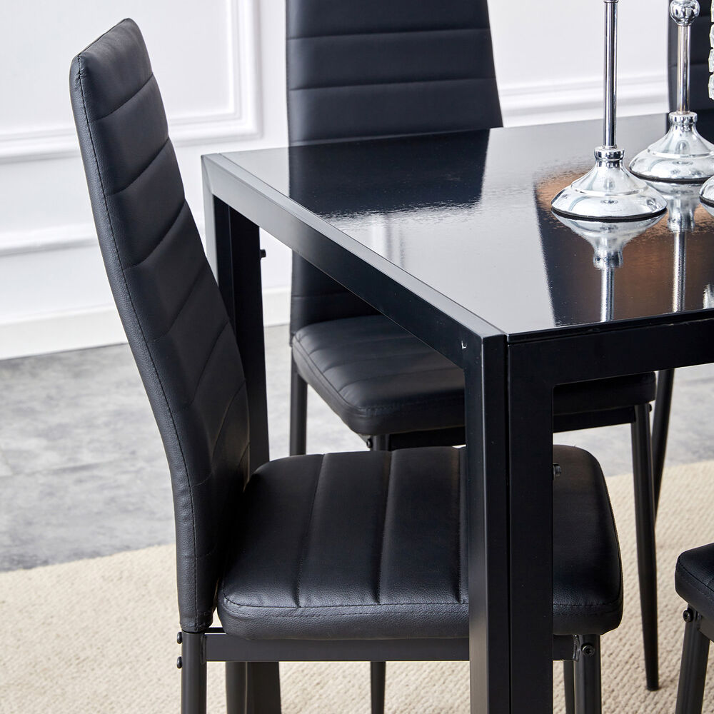Comedor Mesa Vidrio 75x80x120cm + 4 Sillas Pu Negro image number 1.0