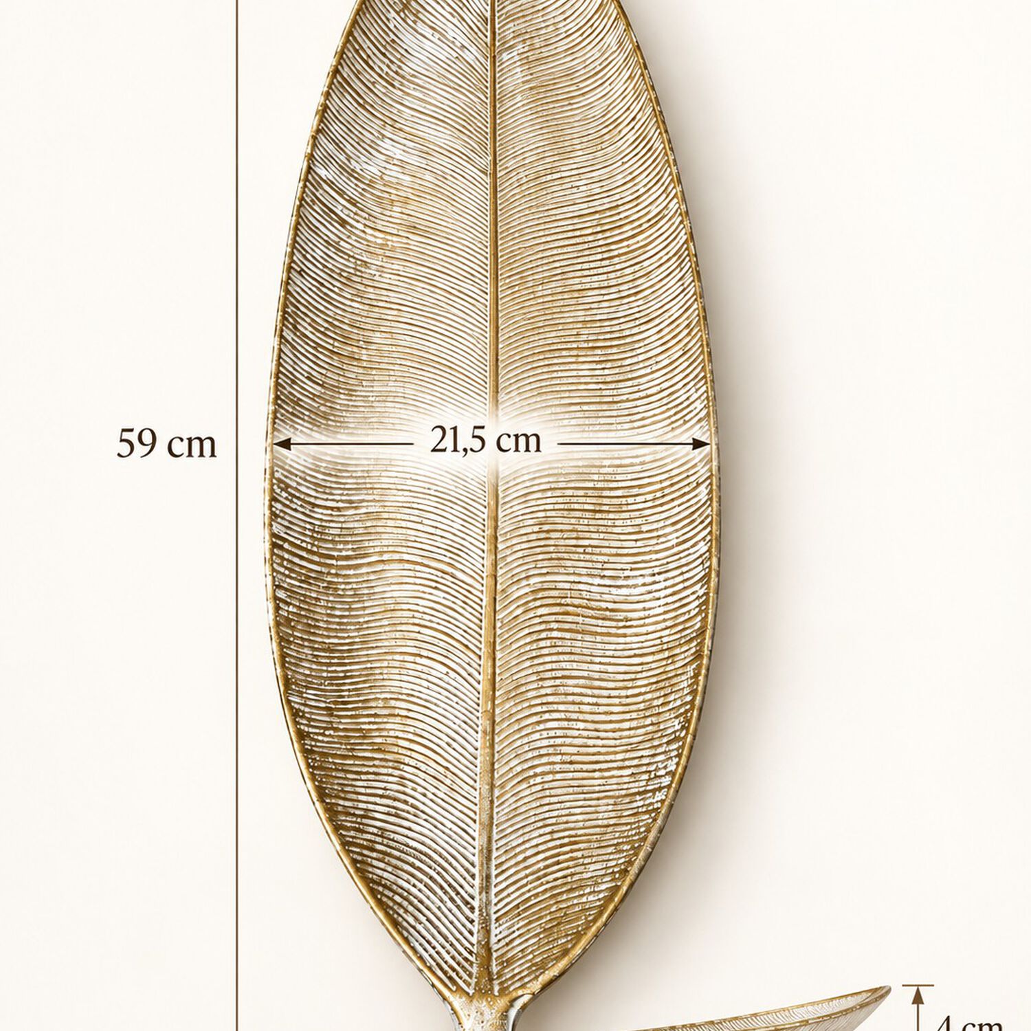 Bandeja Decorativa Forma De Hoja Estilo Moderno Organico 59 Cm Color Blanco Dorado image number 7.0