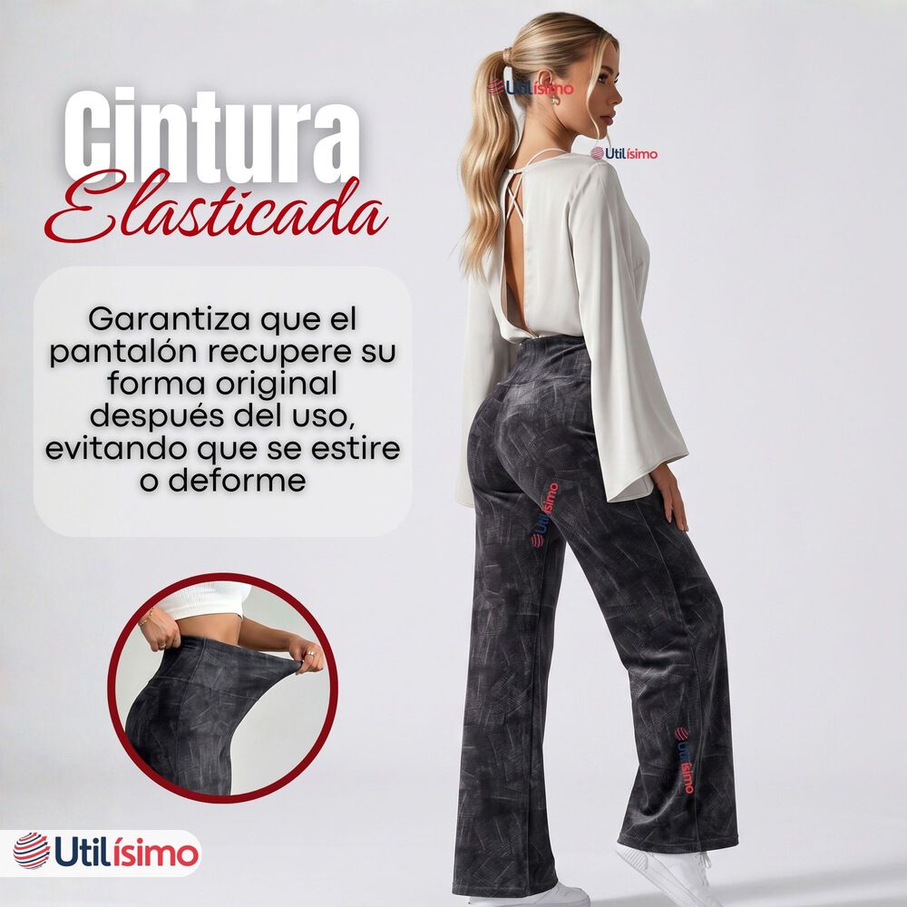 Pantal&oacute;n Polar Con Chiporro Palazzo Mujer Calza Elasticada T&eacute;rmica Negra image number 6.0