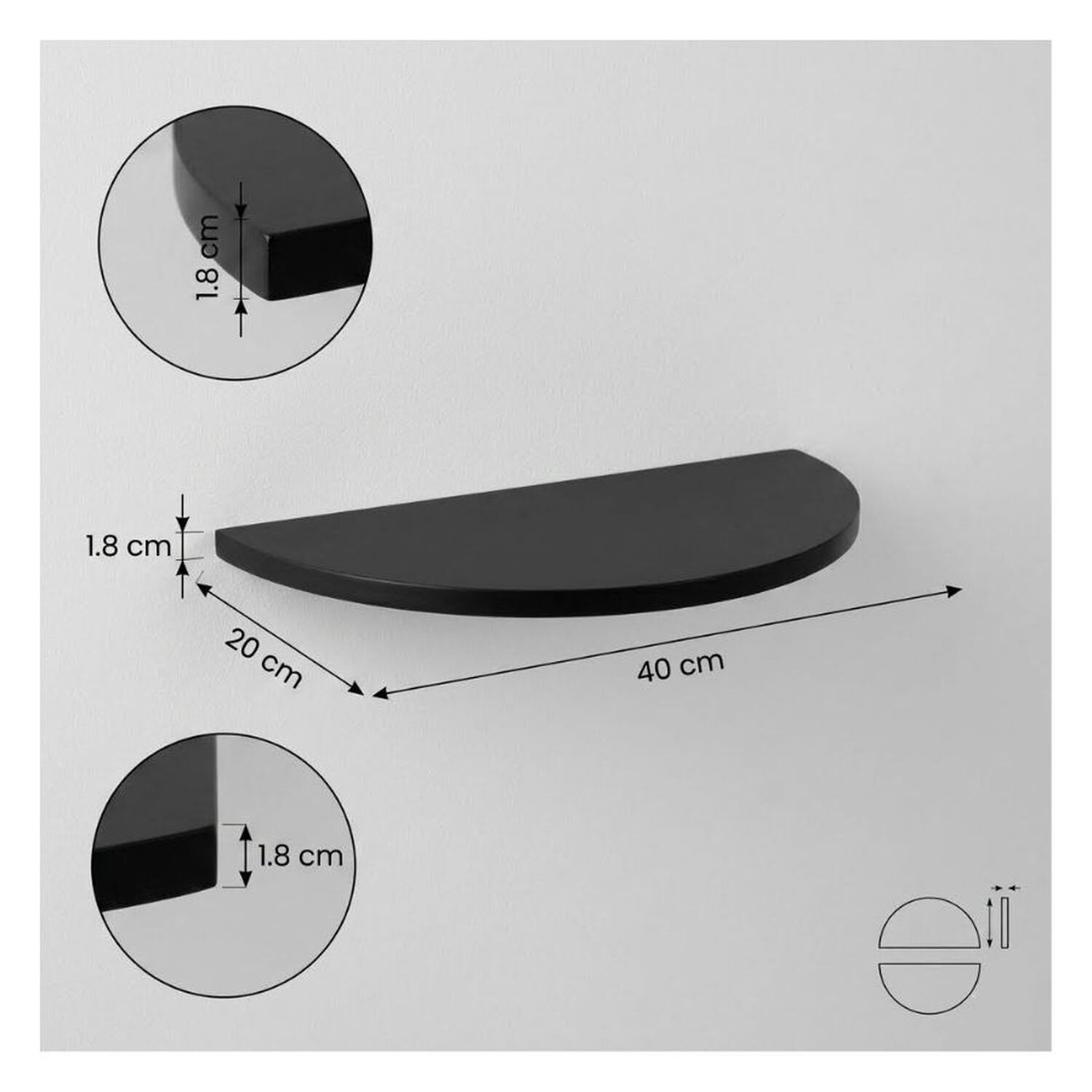 Repisa Flotante Semicircular Moderna Madera Negra 40cm image number 4.0