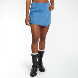 Short Con Falda Denim Tiro Medo Skinny Mujer Rolly Go