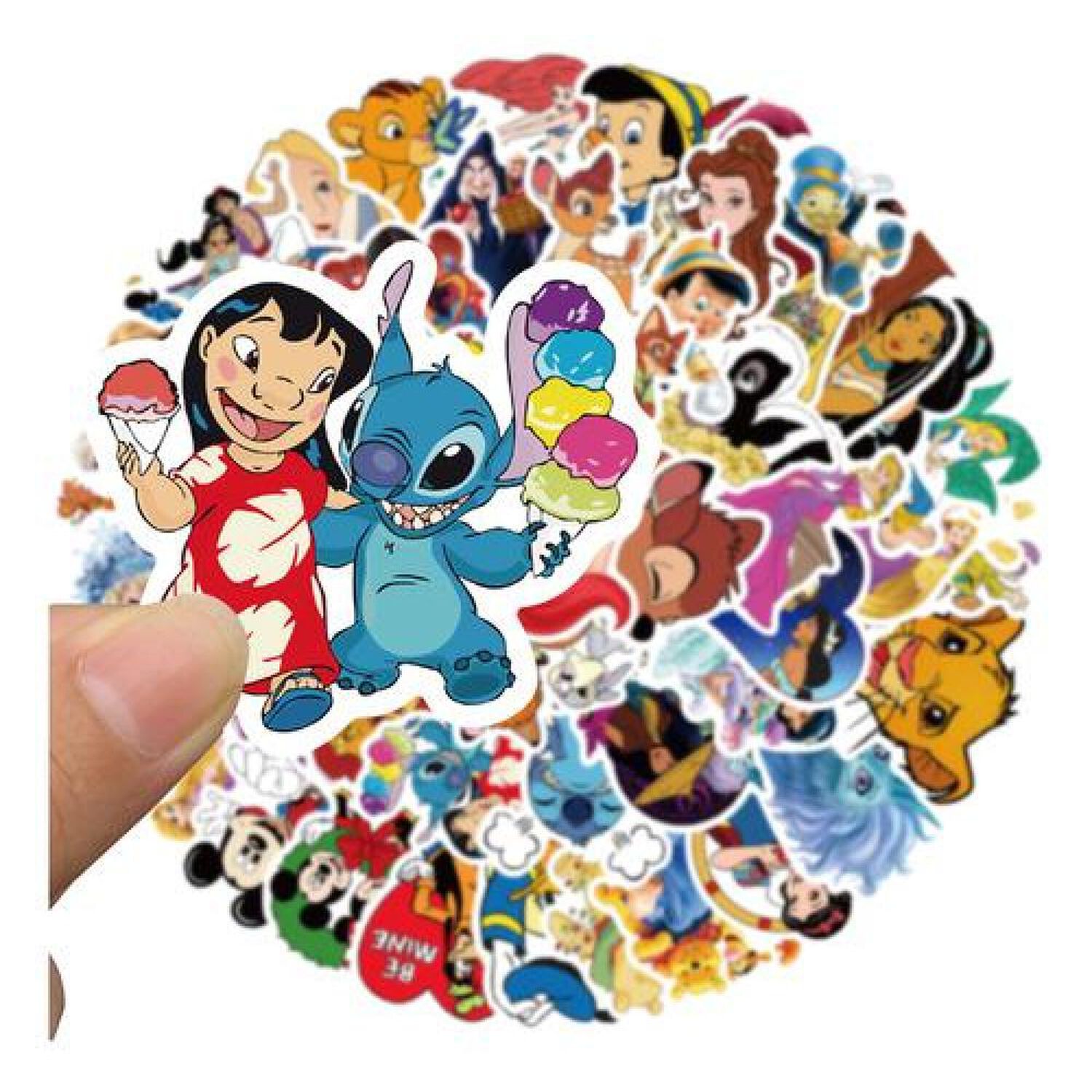 Pack 50 Sticker Dibujos Animados Princesas Stich Mickey image number 2.0
