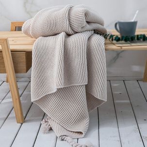 Manta Encaje De Lana Gruesa Tejida A Mano Premium 150x230cm Beige