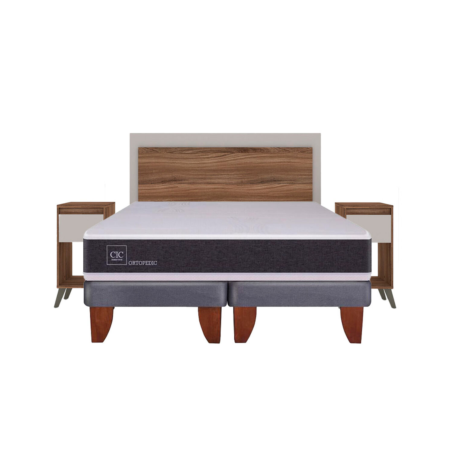 Cama Europea Cic New Ortopedic / 2 Plazas / Base Dividida + Set De Maderas Milan image number 0.0