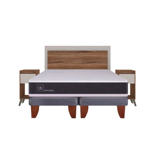 Cama Europea Cic New Ortopedic / 2 Plazas / Base Dividida + Set De Maderas Milan