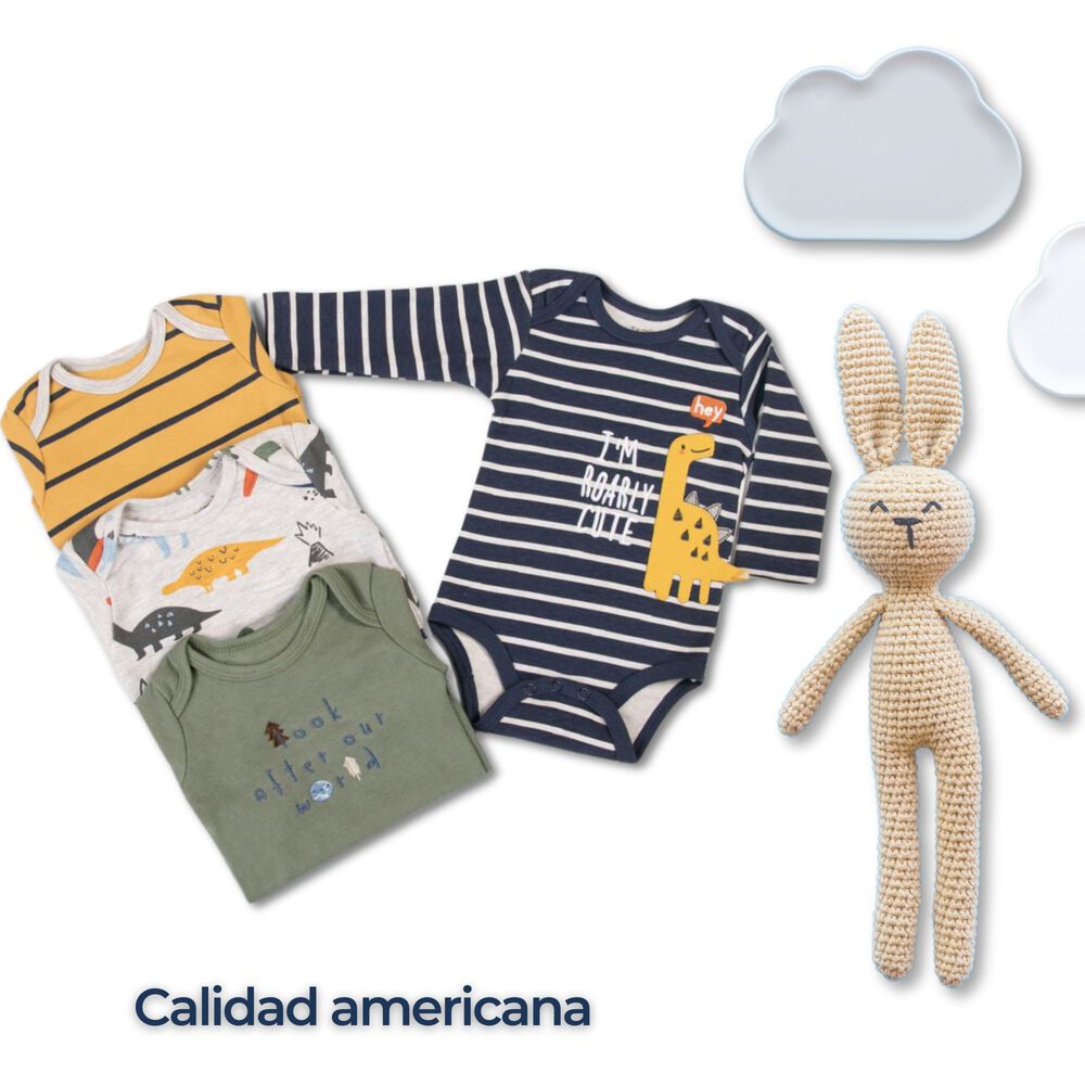 Pack 4 Bodys Ni&ntilde;o Manga Larga Tedmimak 100% Algod&oacute;n Dinosaur Pistachios image number 5.0