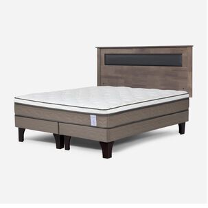 Cama Europea Rosen New Style 6 / 2 Plazas / Base Dividida  + Respaldo Ferrara Gris